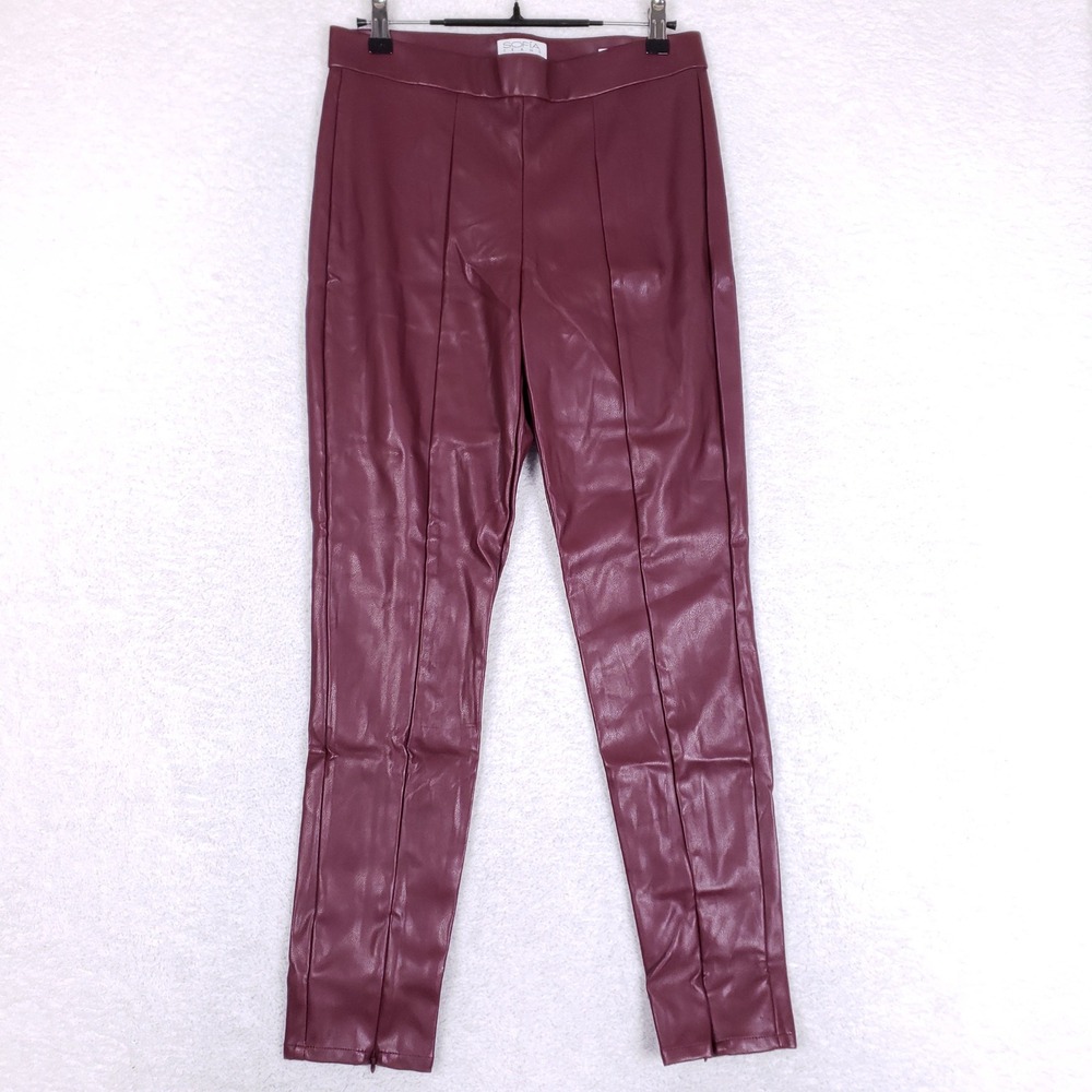 Sofia Jeans Pants Women 6 Rosa Jegging Faux Leather Burgundy High Rise Ankle Zip